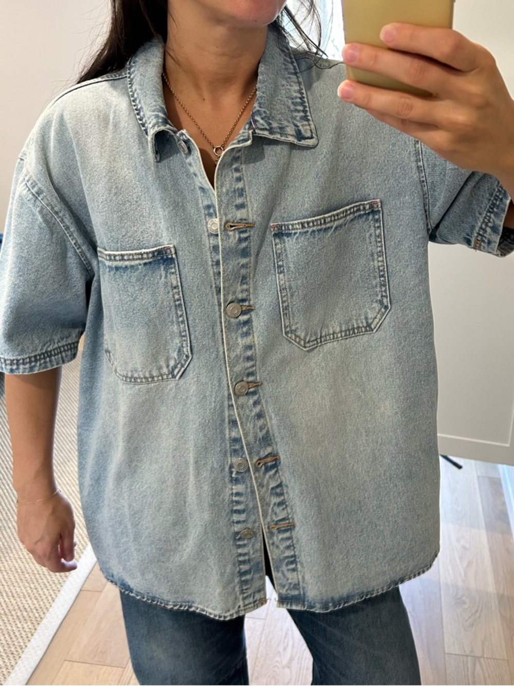 Kensie Light Blue Denim Shirt, Medium